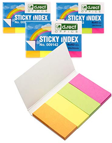 D.RECT Haftstreifen Pagemarker Index Haftmarker Film Textstreifen 20x50mm 4x40 Stück Kartondispenser 24 Stück
