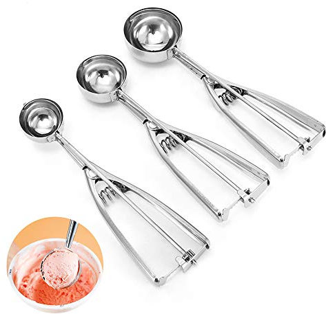 3 Stück Eisportionierer Edelstahl Eislöffel mit Auslöser für Eiscreme Plätzchen Kuchen Teig