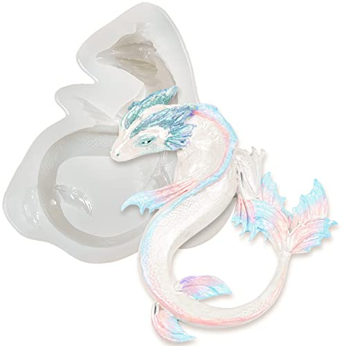 FUNSHOWCASE 3D Meeresdrache Silikonform Epoxidharz Gießform für Fondant Beton Polymer-Ton | 3D-Gummi-Tabletts für Bastelprojekte mit Epoxidharz, lufttrocknendem Ton, Gips, Beton und Zement; Fondant-Kuchendekoration