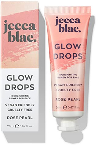 Jecca Blac Rose Pearl Glow Drops, Face Primer for Longlasting Base, Liquid Highlighter Makeup, Illuminates and Prepares Skin, Dewy Finish, Gender Neutral and LGBTIQA+ Inclusive Make Up, 20ml