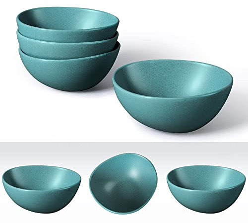 fanquare Juego de 4 Cuencos de Ensalada de Cerámica Verde, Cuencos Ovalados Grandes para Servir, Tazones de Cocina para Microondas para Postre, Cereales, Sopa