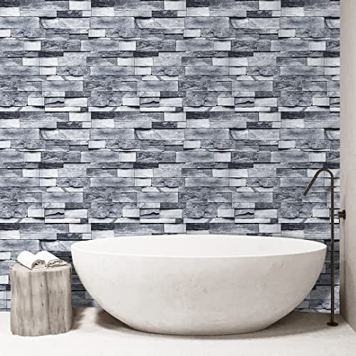 JOLIHOME Graue Selbstklebende Tapete im Ziegelstein-Look Vintage Abziehen und Aufkleben Kontaktpapier Blöcke Stein-Effekt Wandaufkleber Rollen 44.5x500cm