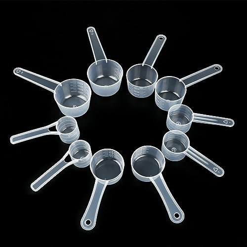 Lot de 10 cuillères doseuses en plastique transparent pour poudre de protéines de café, doseur de lessive en plastique transparent, pour la cuisine et la cuisson, doseur de lessive 15/20/30/40/50 ml