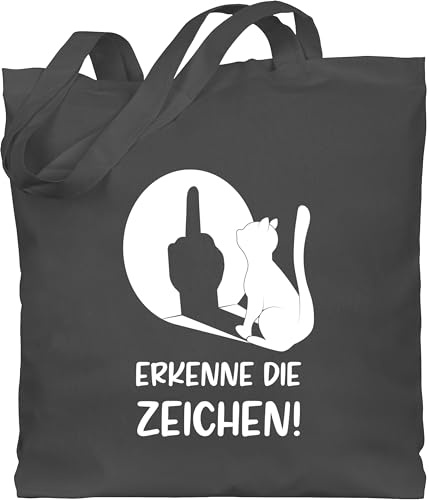 Shirtracer - Baumwolltasche - Taschen - Erkenne die Zeichen Katze - Stinkefinger Winkelkatze Mittelfinger Katzen