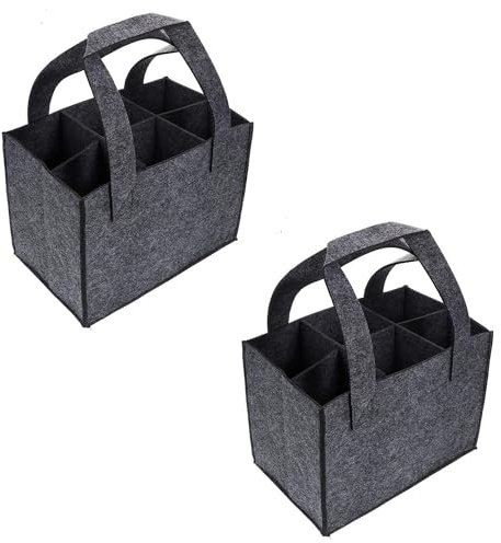 Bestevery 2 stycken flaskväskor med fack, flaska shoppingväska, flaskväska, vinflaskhållare, flaskhållare filt, herrhandväska öl för resor, fest, strand, semester, GRÅ, resväska