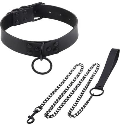 EUPSIIU Collier ras de cou punk en cuir synthétique noir réglable, anneau en O pour homme et femme, ceinture gothique sexy en polyuréthane