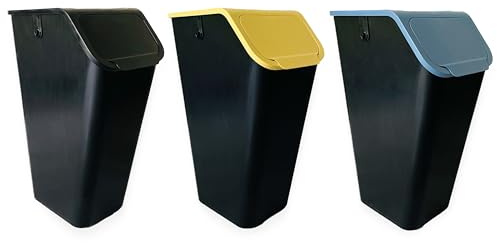 Go Practic 3-er Mülleimer-Set Küche Mülltrennsystem 3x Mülleimer 35l mit Deckel Stapelbar CLICK-Funktion
