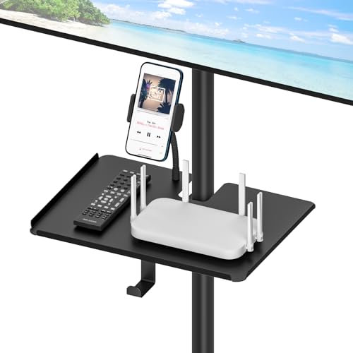 Soporte universal de metal con abrazadera para soporte de carrito de TV, soporte de altavoz, soporte de micrófono para poste de hasta 1.57 a 11.7 x 7.8 pulgadas, bandeja de poste de TV para más