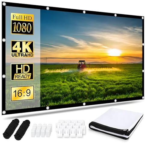 Outdoor Leinwand Beamer 120 Zoll: 4K Full HD 16: 9 Projektionsleinwand Tragbarer Beamer Leinwand Faltbar Anti-Falten Projector Screen Doppelseitige Projektio für Camping Heimkino Schule Treffen