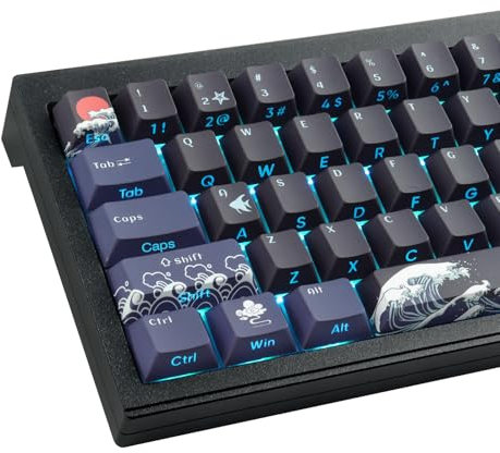 PBT-Tastenkappen, 129 Tasten, Farbsublimation, Kirschprofil-Tastenkappen, seitlich graviert, transparent, Japanisches Tastenkappen-Set für Cherry MX-Schalter, ASIN/ISO-Layout, Mechanische Tastaturen