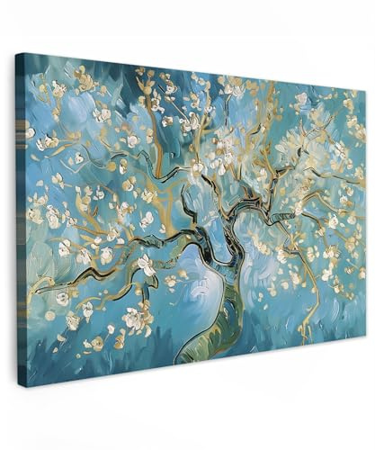 MuchoWow© Cuadros Decoracion Salon Modernos Dormitorios Cuadro Decorativos | 120x80 cm - de Lienzos Decorativo Decoración Cabecero Cama Abstracto - Azul - Blanco - Arbol la vida
