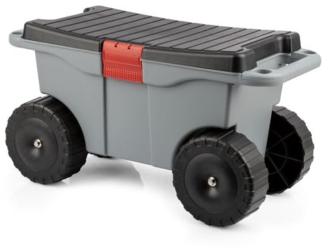 Pure Garden Rolling Garden Cart with Seat, Polypropylene (PP), Gray