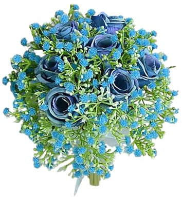UIYIHIF Künstlicher Blumen-Rosenstrauß, Gefälschte Baby-Atem-Gypsophila-Blumen mit Stiel, Braut-Hochzeitssträuße für Tischdekoration, Hochzeitszeremonie-Dekoration (Blaue Rose)