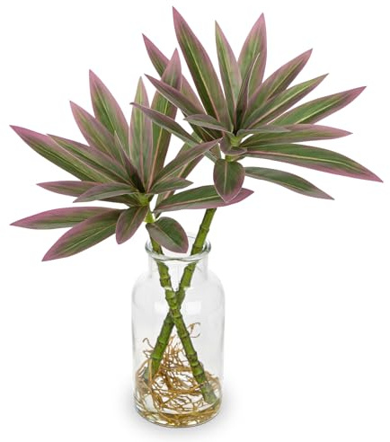 Oairse Artificial Plant in Glass Vase with Faux Water 36cm Decorative Fake Plants Realistic Faux Greenery Artificial Dracaena Reflexa Indoor Plant for Home Office Kitchen Bathroom Table Shelf Decor
