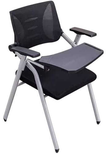 Zusammenklappbarer Air-Stuhl mit gepolsterten Sitzen, Firmenkonferenz-Trainingsstuhl mit Schreibblock, Studenten, die an Vorlesungen teilnehmen, Rückenair, Tragfähigkeit 100 kg (schwarz)