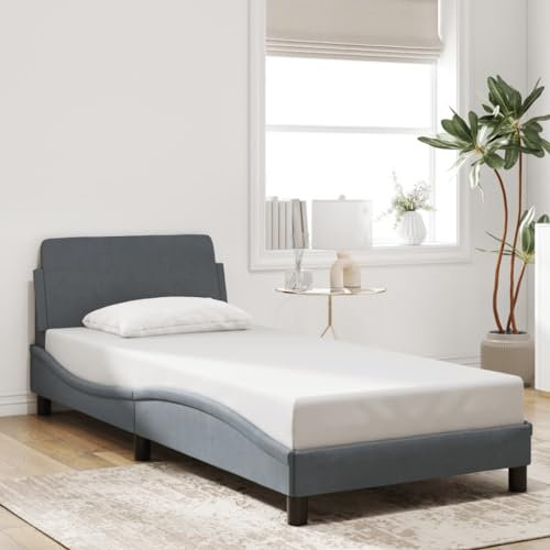 THOYTOUI Bettgestell, Bett Bettstütze Seniorenbett Betten Geeignet für Schlafzimmer Studentenwohnheim Wohnungen Hotels mit Kopfteil Dunkelgrau 80x200 cm Samt
