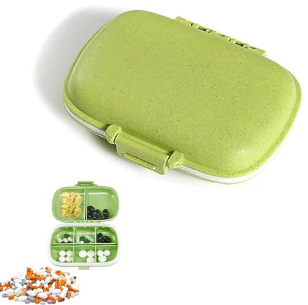 1 Stück Mini Tablettenbox Tag,8 Fächer klein Pillendose,tragbare Reise Pillen Organizer,Pillenbox klein für Unterwegs,BPA-freie Medikamentenbox für Vitamin Fischöl,Medikamente,tablettenbox klein