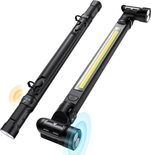 ETOOLAB LED Arbeitsleuchte, LED Werkstattlampe, 5200 mAh, Echte 1200lm, Motorraumleuchte mit Magneten, Baustrahler, 360°Haken, Anwesenheits-Sensor, Schwarz, für Camping, Baustelle,Garage