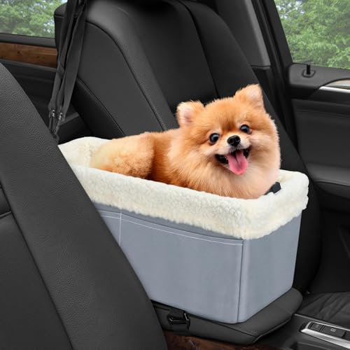 Hunde-Autositz für kleine Hunde und Katzen, Erhöhter Hundesitz für Hunde mit weichem Plüsch, Haustierautositz mit Metallrahmen für Vorder- und Rücksitz bis zu 5.4KG (Grau, Klein)