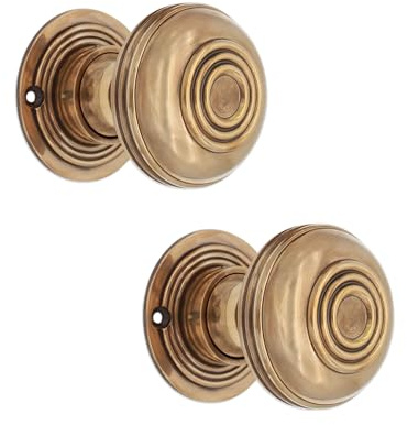 Infinity Decor Bloxwich - Pomelli rotondi per porte interne ed esterne in ottone invecchiato, 60 mm, con bordo a lamella, 60 mm