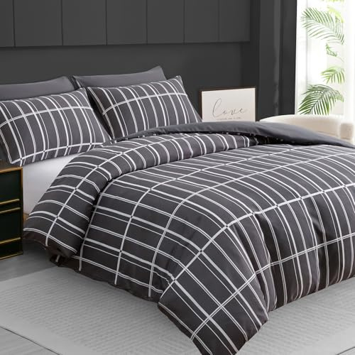 Pamposh Double Duvet Set - Premium Brushed Microfiber Double Duvet Cover - Ultrasoft Reversible Lightweight Bedding Set 3Pcs with Zipper Closure