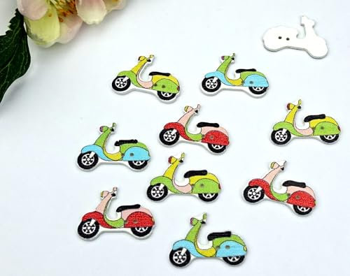 Apfelblüte | Knöpfe 19x21 mm Roller Fahrzeug bunt Holz 5 Stück 2 Loch Holzknöpfe Holz Dekoknöpfe Knopf Kinderknöpfe Kinder Fahrzeuge Zweirad Jungen Buben 21 mm 19 mm lackiert