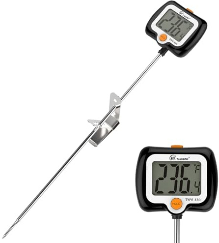 KT THERMO Termometro digitale per carne, per arrosti, da cucina, con sonda lunga, per cottura, barbecue, latte, acqua (nero)