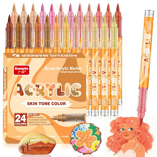 ARIEL-GXR 24 Feutre Acrylique, Marqueurs à Pinceau Acryliques Pointe pour les tons chair, Acrylic Paint Marker pour les Portraits d'enfants et d'adultes, Acrylique Verre pour Bois, Toile, Céramique