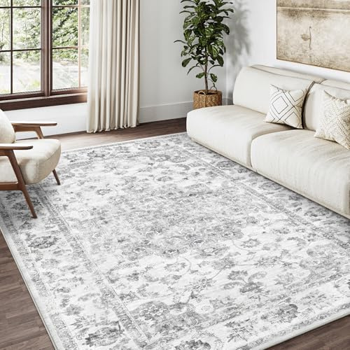 HUGEAR Vintage Tappeto 140x200cm Grigio Antiscivolo Lavabile In Lavatrice Salotto Camera Da Pranzo Sedia Ufficio Tappeti Grandi Rug Esterno Pelo Corto Carpet