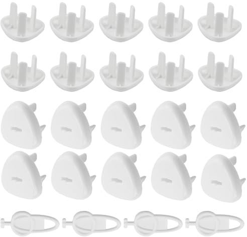 20 Pcs Child Three Hole Plug Socket Covers UK, Baby Safety Socket Cover with 4 Handle, Kids Safety 3 Pin Plug Protection for Switch Covers to Prevent Electric Shock for Home School Indoors (White)
