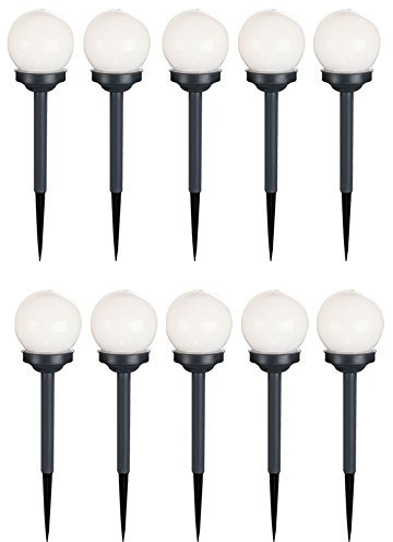 10er Set LED Außen Solarlampe Kugel Design Steckleuchte Garten Wegeleuchte mit Schalter Gartenlampe Kugellampe, LED warmweiß