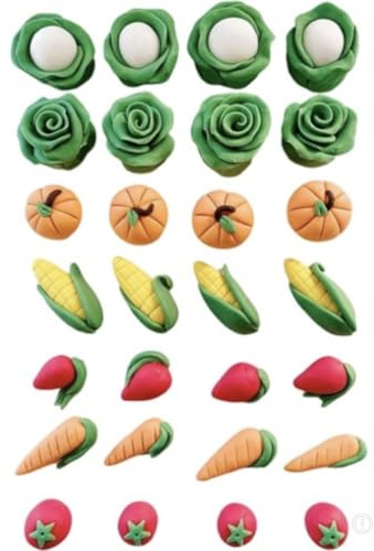 Edible veg vegetables cake topper decoration -28 pieces - gardening cake - fondant - icing - 3d cake decorations