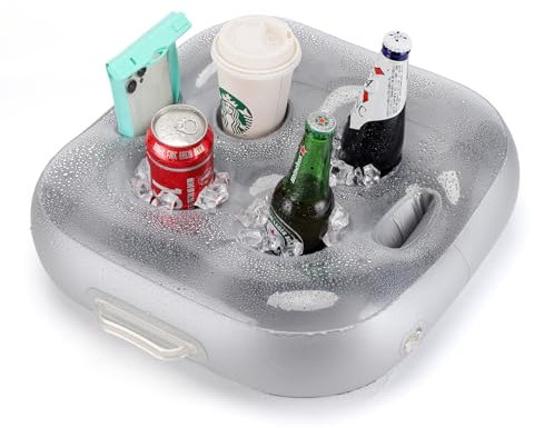Inflatable Pool Cup Holder - Floating with 4 Slots for Bottles, Glasses, Phones