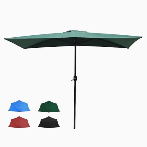 Ombrellone a 5 stecche 250 cm per esterni, mezzo rettangolare, protezione UV, impermeabile, con manovella, ideale per balcone, terrazza, bar (verde)