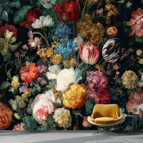 Papel pintado Patrón Floral Barroco 350 x 256 cm, Estilo Minimalista Póster fotográfico mural papel pintado moderno decoración de pared sala de estar dormitorio oficina habitación infantil, Vistoso