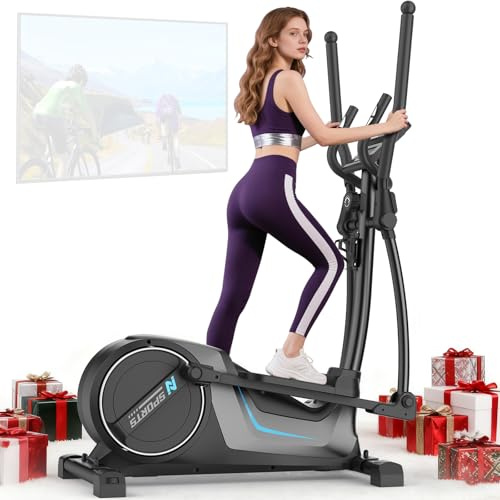 Neezee Vélo Elliptique,Vélo Elliptique Ultra-silencieux,avec 16Niveaux de Résistance,Volant d'inertie de 8kg,Foulée de 42cm,Poids Max 150kg,écran LCD,Capteurs de Pouls,Compatible Avec une Applications