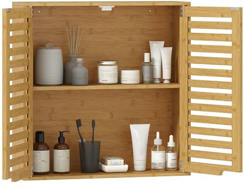HOMCOM Armario de Baño de Pared de Bambú con Estante Regulable Natural
