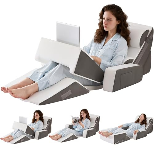 9PCS Orthopädisches Bett Keil Kissen Set, Post Chirurgie Schaum Kissen für Körper, Rücken und Beine Schmerzlinderung, Justierbare Stützkissen mit Säure Reflux Bed Wedge Memory Foam Dunkelgrau