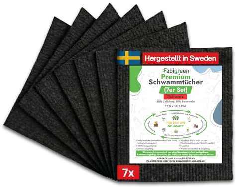 Fabigreen Original Schwedische Putzlappen 7er Set – Nachhaltig reinigen ohne Mikroplastik Wiederverwendbare Spültücher & biologisch abbaubare Spüllappen kompostierbar, für alle Oberflächen (Schwarz)