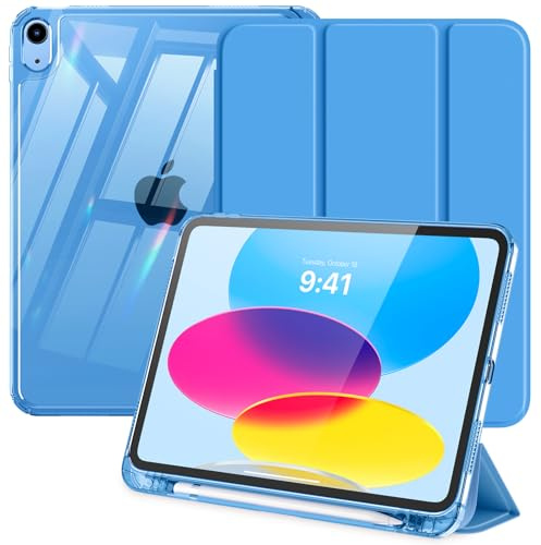 MoKo Clear Case for iPad A16, iPad 11th/10th Gen 11/10.9 Inch, Blue Wave | Pencil Holder, Slim Light Trifold, Crystal Clear TPU Back Shell, Auto Sleep/Wake, Scratch -resistant, Yellowing -resistant