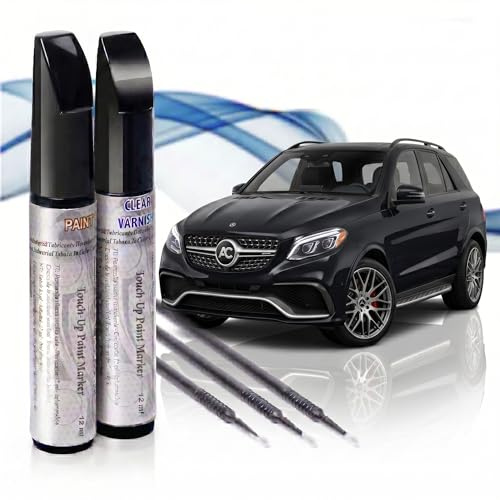Asturcolor Penna per ritocco graffi auto, 2 pezzi, vernice per ritocchi Mercedes, con base + vernice, prodotta in Spagna (696 nero notte)