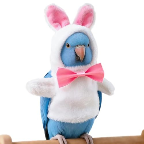 Parrot Clothes - Bunny Hoodie Cloak Windproof Winter Outfit for Pet Birds | Soft polyester apparel helps provide warmth and comfort for feathered companions during chilly weather and festive occasions