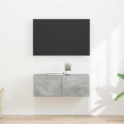 Boltkex TV-väggskåp av trämaterial i betongutseende, set om 2 med 90° svängdörrar, 39 x 31 x 29,5 cm, vägghylla för TV, mediaapparater, vardagsrum, hemmabio, lagringsutrymme och ordning
