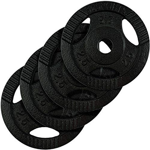 ScSPORTS® Hantelscheiben - Set, 5/10/20 kg, 31mm, Gusseisen, Tri-Grip, Hammerschlag, Schwarz - Hantelscheiben-Set, Gewichtsscheiben (10 kg (4 x 2,5))