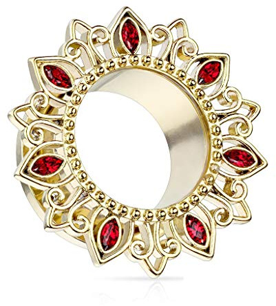 beyoutifulthings Ohr-Tunnel Blume Zirkonia Silber Gold Clear Rot Ohr-Piercing Edelstahl Ohr-Schmuck Screw Fit Flesh Plug Schraub-Verschluss 6-25mm