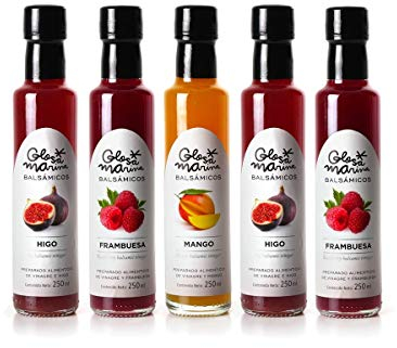 GLOSA MARINA 5er Gourmet Paket *MANGO, FEIGE, HIMBEERE* Crema Balsámica de Mango, Higo, Frambuesa - Balsamico Gourmet Essig Creme (5 x 250ml)