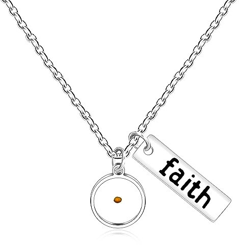 Uloveido Charms Mustard Seed Round Pendant Stainless Steel Faith Christian Inspirational Necklace for Women Girls with Extended Chian Y559 (Round)
