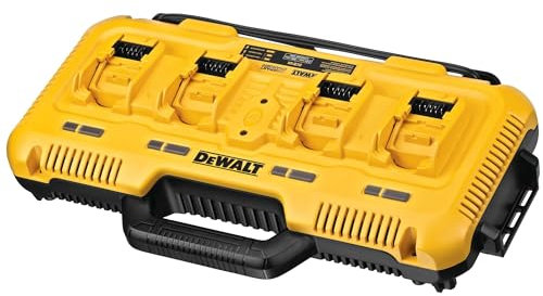 DEWALT System-Vierfach-Schnellladegerät DCB132 (bis 18V inkl. XR Flexvolt Akkus, paralleler Ladevorgang von 4 Akkus, bis zu 8 A pro Ladeschacht, 2-Stufen-Ladeprozess, mit LED-Anzeige)