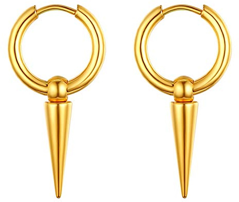Flongo Damen Ohrringe Herren Ohrstecker aus Edelstahl Gestüt Stecker Creolen Huggie Ohrhänger Silber Gold Schwarz mit hängend Anhänger Gotik Frauen Männer