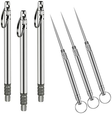 3 Stück tragbare Titan-Zahnstocher, Metalltasche, Zahnstocher, Edelstahl, wiederverwendbare Zahnstocher für Outdoor, Camping, Picknick, Reisen (Silber)